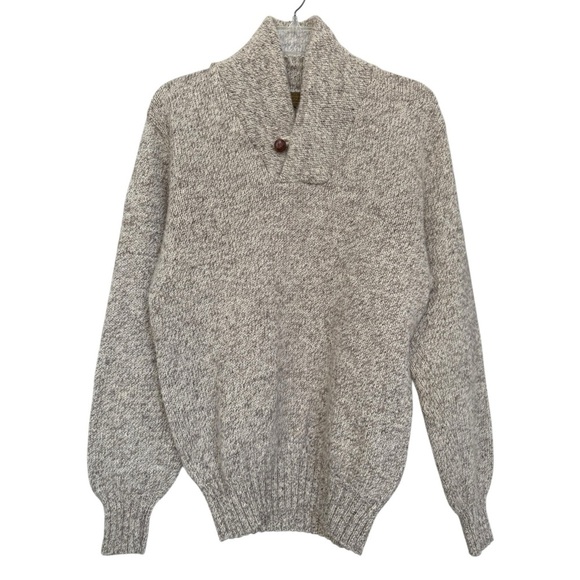 Vtg 80s Eddie Bauer Wool Shawl Collar Sweater Size Large Neutral Cabin Cottage - Picture 3 of 9